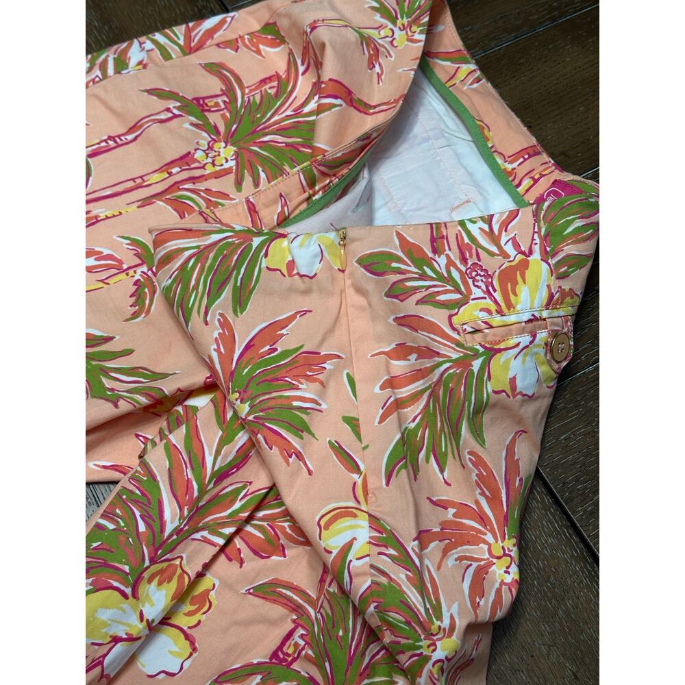 EUC Pappagallo Bermuda Shorts Tropical Palm Tree Peach Pink Green Sz 12 Side Zip - Picture 8 of 8
